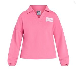 New Bravo Graphic Pink Sweatshirt Pullover, size S, Sorry I’m Late I Was In Glam